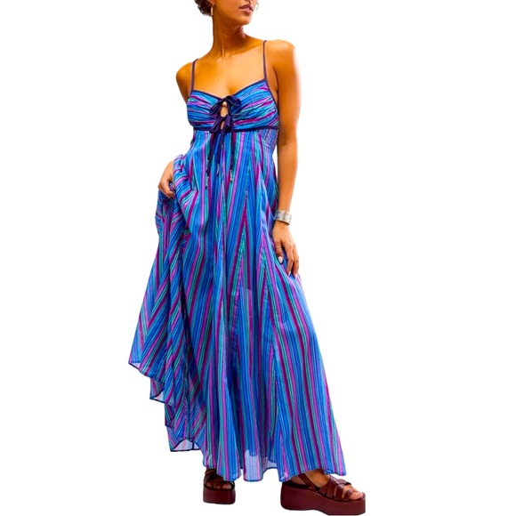 NWT SZ X-SM Free People “Dream Weaver” Maxi Dress in Aqua Combo 💙💕 - Picture 2 of 5
